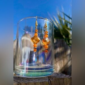 Handmade Carnelian & Crystal Dangle Earrings